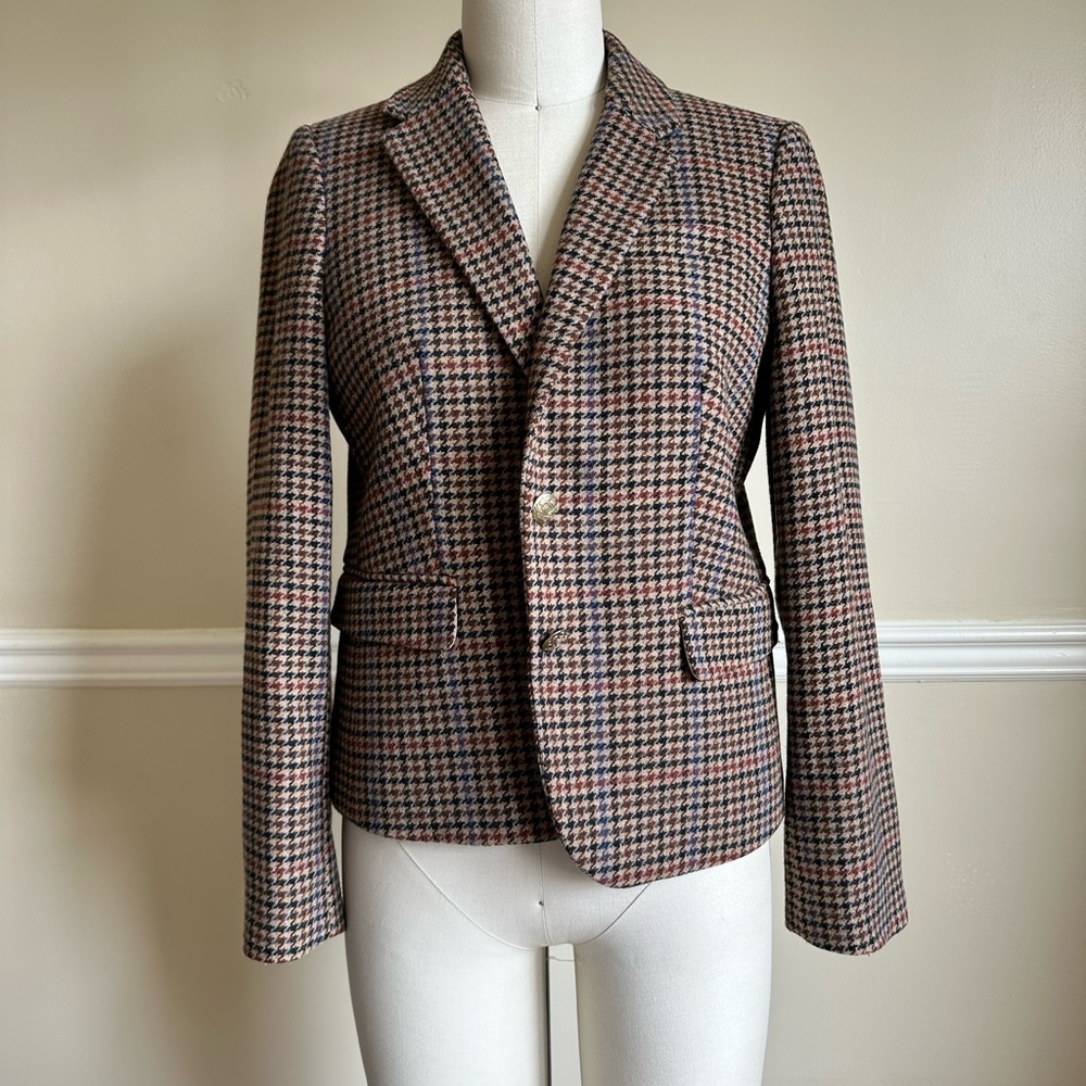 J. Crew Houndstooth Blazer - Black, Brown, Red, tan